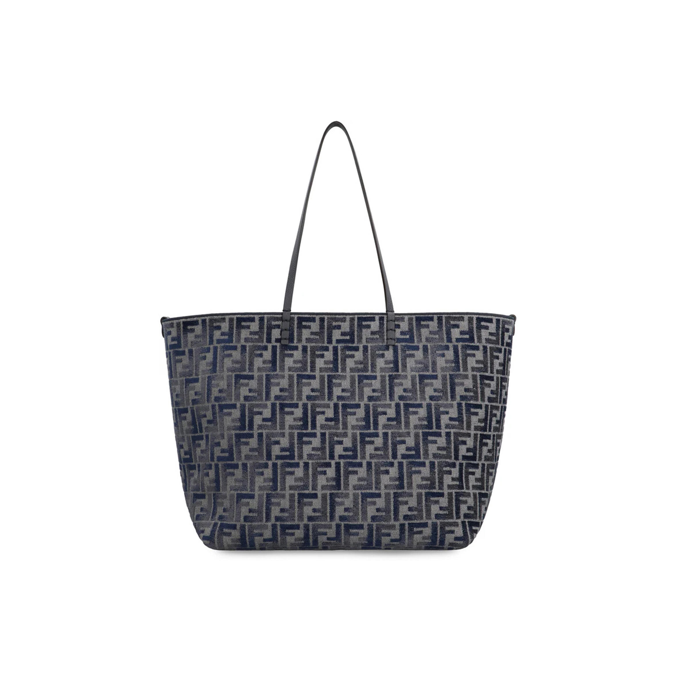 F**di ''roll large'' blue reversible tote bag in ff chenille (35*32*19.5cm)
